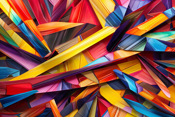 Poster - An abstract painting featuring intersecting lines and geometric shapes in vibrant colors, creating a visually dynamic and energetic representation of hope.  Generative AI technology.
