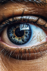 Aufkleber -  A close-up photograph of a person's eyes filled with determination and resilience, capturing the spirit of hope and the unwavering belief in a better future.  Generative AI technology.
