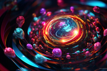 Poster - A digital illustration of abstract shapes and forms interconnecting and radiating energy, representing the flow and balance of clear energy in the universe. Generative AI technology.