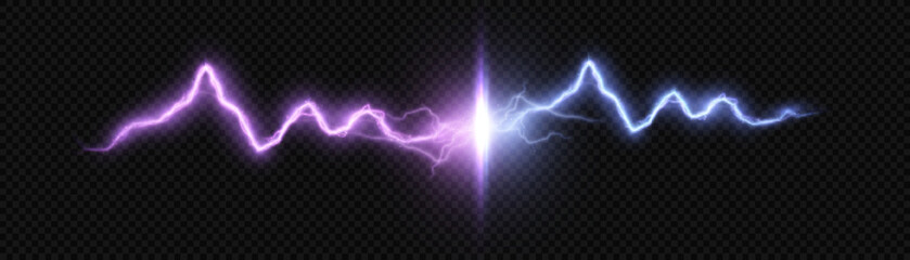 Poster - Abstract flash of light with elements of electric discharge, lightning. High current, power. Vector illustration of an overlay on an isolated Background.
