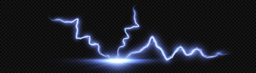 Poster - Abstract flash of light with elements of electric discharge, lightning. High current, power. Vector illustration of an overlay on an isolated Background.
