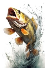Wall Mural - Zander fish. Pike perch river fish jumping out of water. Isolated on white background. Generative AI