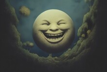 Moon Smiling Down On Earth With Creepy Face. Generative AI