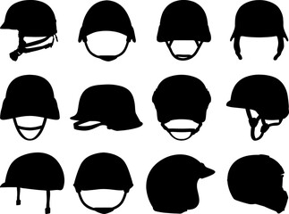 Set of Military Helmets Silhouette