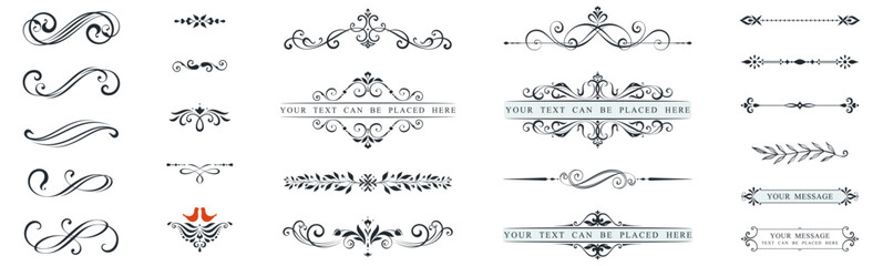 classic calligraphy swirls, swashes, dividers, floral motifs. scroll elements and ornate vintage fra