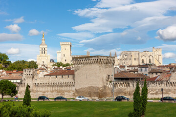 Wall Mural - View of Avignon cathedral (Cathedral of Our Lady of Doms) and Palace of the Popes in Avignon, France