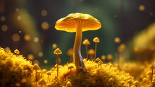 Yellow Mushroom In The Forest. Generative AI.