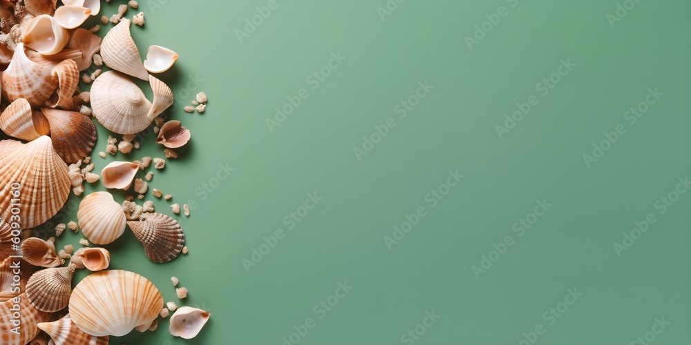 Green Shell Pattern Background Sea shells on a green background with copyspace Stock Illustration ...