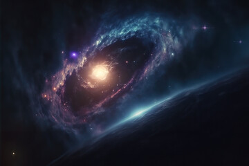 Wall Mural - illustration of a space cosmic background of a colorful supernova nebula and stars, glowing mysterio