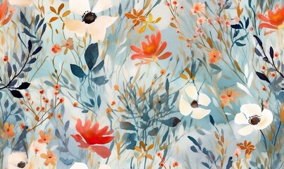 Wall Mural - wildflowers of pastel colors painted in cubist's watercolor style