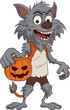 happy werewolf Halloween monsters holding pumpkin
