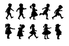 Set Of Children Silhouettes, Baby Silhouette, Boy, Girl