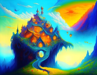 Canvas Print - Fantasy Landscape, Generative AI Illustration