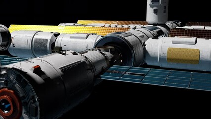 Wall Mural - docking of the space module with the space station. video has alpha channel