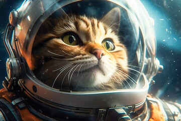 cute space cat dressed in astronaut suit. created with generative ai technology.