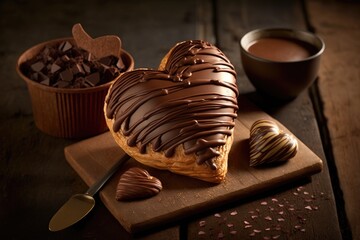 Canvas Print - heart-shaped croissant with rich and creamy chocolate filling, created with generative ai