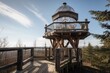 lookout tower, with crystal ball sitting atop the wooden railing, created with generative ai