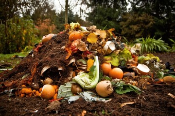 Poster - compost pile, teeming with life and ready to be used in gardens, created with generative ai