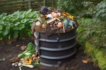 Poster - compost bin overflowing with fresh and nutrient-rich compost, created with generative ai