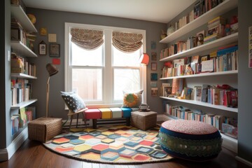 Canvas Print - a cozy reading nook surrounded by a colorful and inspiring book collection, created with generative ai