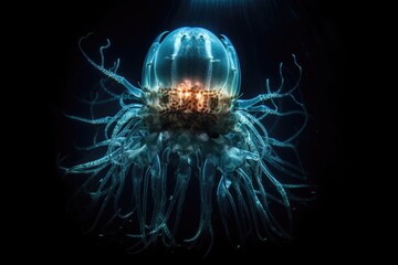 Sticker - mysterious deep-sea creature, surrounded by its own unique light show, created with generative ai