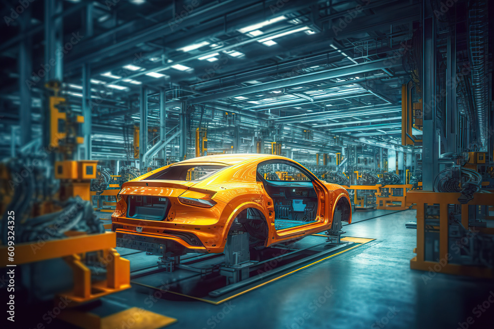Automated Robot Arm Assembly Line in Car Factory Producing Electric ...