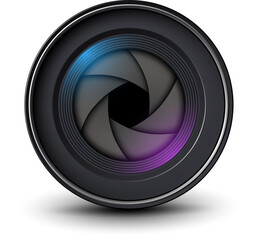 Poster - Camera photo lens with shutter, 3d icon illustration.