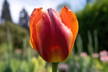 Sticker - closeup of a tulip flower growing in an outdoor garden in spring, created with generative ai