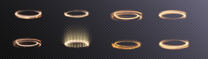 Fototapete - Round teleport podium. Light gold swirl. Sci-fi digital hi-tech in glowing HUD projector. Magic gate in fantasy game. Artificial Intelligence.	

