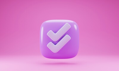 Poster - Check mark icon isolated on pink background. 3d rendering illustration