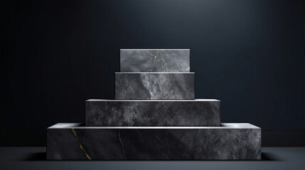 Wall Mural - Dark stone podium for display product presentation with smoke. 3d pedestal design illustration. Generative Ai.