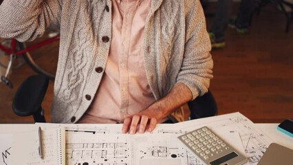 Aufkleber - Coffee, blueprint and man architect design building or planning a drawing project as a professional strategy drinking tea. Expert, sketch and person working on architecture in an startup office