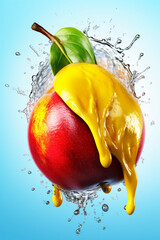 Poster - An vibrant image of a Mango splashed in bright paint, symbolizing freshness and health.  Generative AI technology.