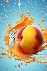 Poster - An vibrant image of a Apricot splashed in bright paint, symbolizing freshness and health.  Generative AI technology.