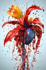 Poster - An vibrant image of a Yopo (Anadenanthera spp.) splashed in bright paint,  Generative AI technology.