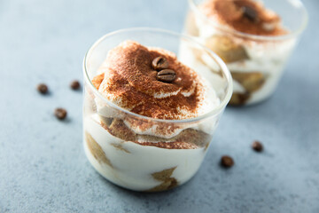 Wall Mural - Traditional homemade tiramisu served in glasses