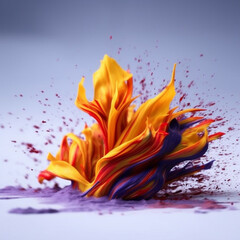Leinwandbilder - An abstract surreal photograph of a Saffron splashed in bright paint.  Generative AI technology.