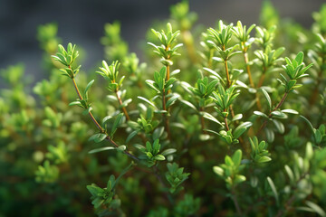 Aufkleber - A close-up photo of thyme sprigs, featuring their tiny leaves and woody stems.  Generative AI technology.