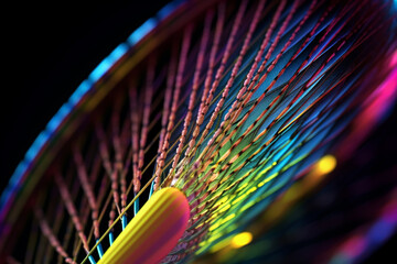 Poster - A close-up shot of a badminton racket, featuring its lightweight frame, strings, and grip.  Generative AI technology.