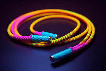 Leinwandbilder - An artistic photo of a jump rope, showcasing its lightweight construction, handles, and vibrant color.  Generative AI technology.