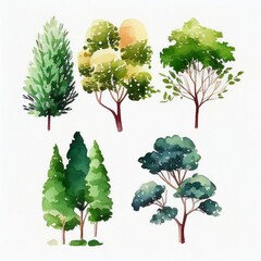 Sticker - set of trees, watercolor style Generative AI