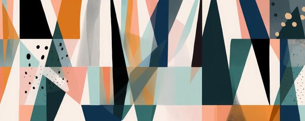 Hand drawn trendy geometric abstract print. Colorful creative collage pattern. Multicolored cartoon style illustration, Generative AI