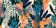 © Divyesh - Modern abstract exotic plants pattern. Collage contemporary seamless pattern. Hand drawn ethnic style pattern, Generative AI