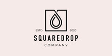 Logo For Company. Water Drop Oil Gas With Square Line Art Outline Icon Vector Illustration