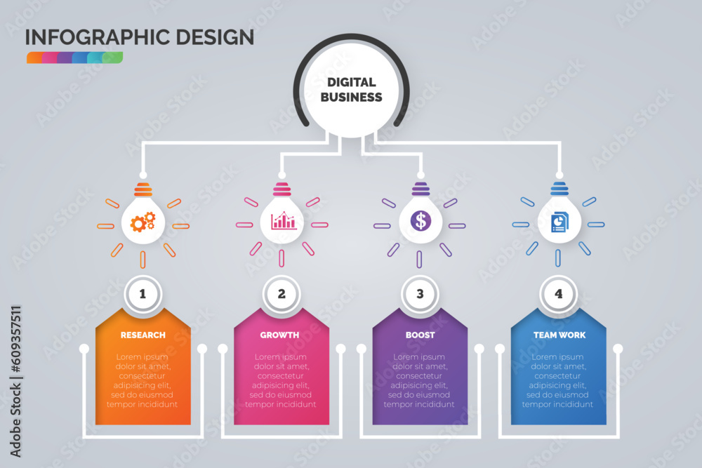 Light bulb infographic visualization template and business icons vector ...