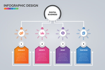 Light bulb infographic visualization template and business icons vector. Business concept with 4 options, steps, process for presentation, layout, diagram chart, anual report