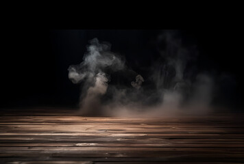 A table with smoke coming out of it and a black background. Generative Ai