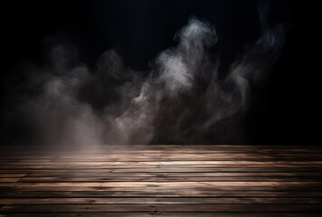 A table with smoke coming out of it and a black background. Generative Ai