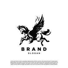 Vintage Retro Winged Horse Logo Design. Pegasus Logo For Your Brand Or Business