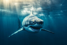 Megalodon, A Prehistoric Shark That Once Ruled The Oceans. With Its Massive Teeth And Streamlined Body. Generative AI